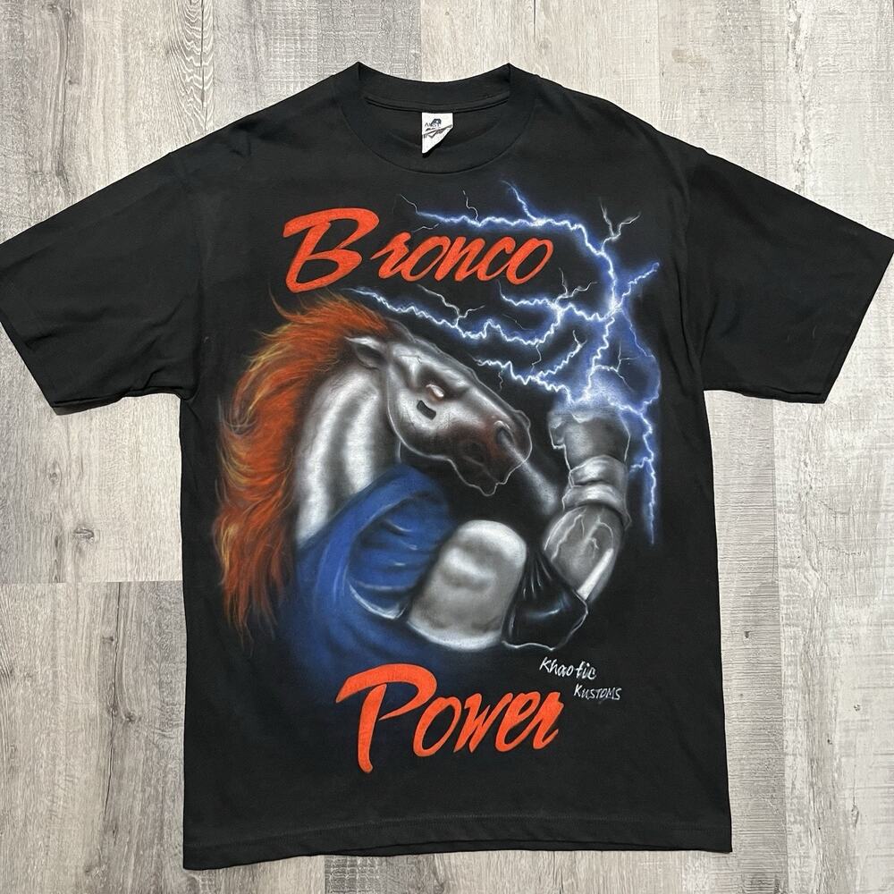 Denver Broncos Custom Airbrush NFL Big Graphic Handmade Football T Shirt Large